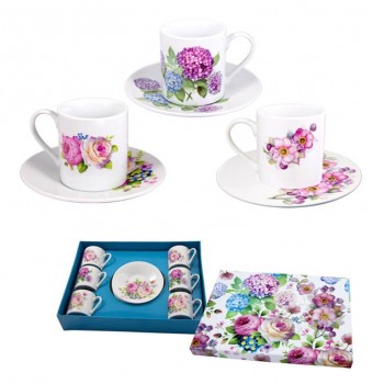 Tazas Café Set6 Flores c/Bco